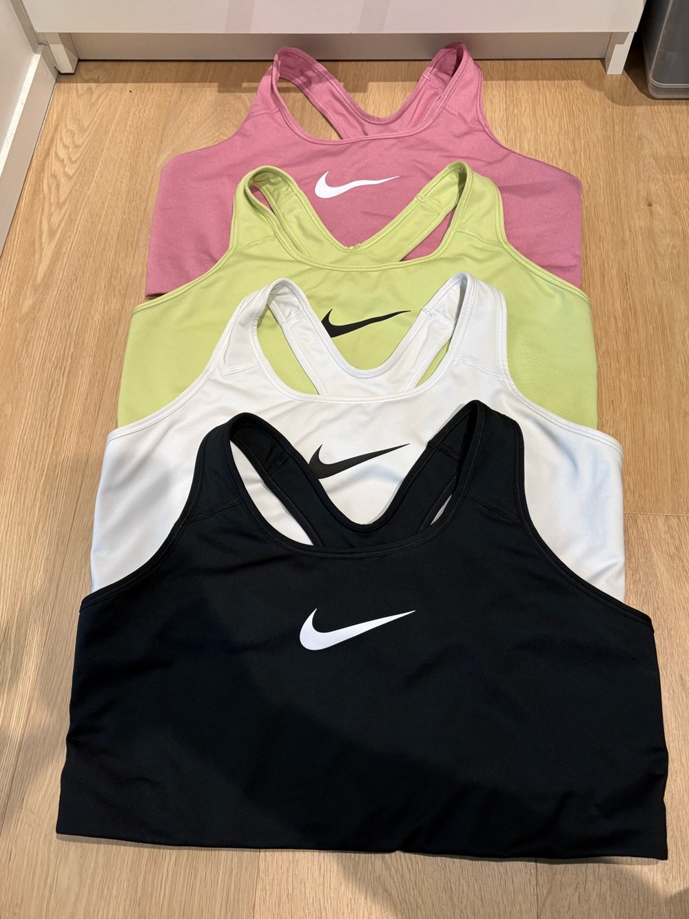 FOUR Nike Women's Racerback Sports Bra’s - Black, White, Lime, Pink